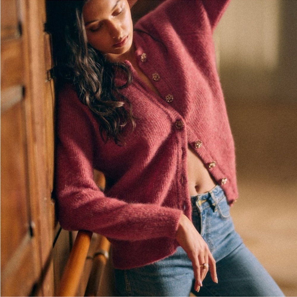 Sezane Othello Cardigan in Rosewood